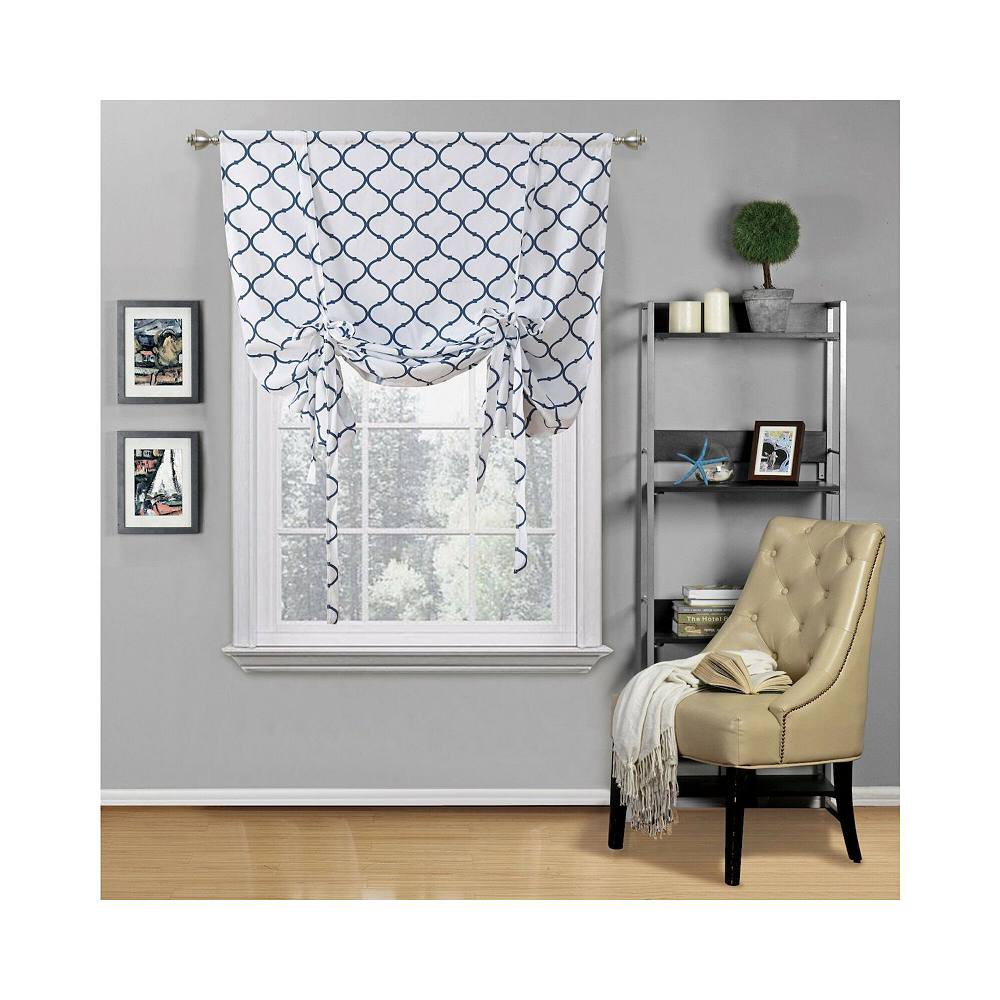 

Kate Aurora Living Shabby Chic Trellis Quatrefoil Одинарная оконная занавеска с завязками, темно-синий