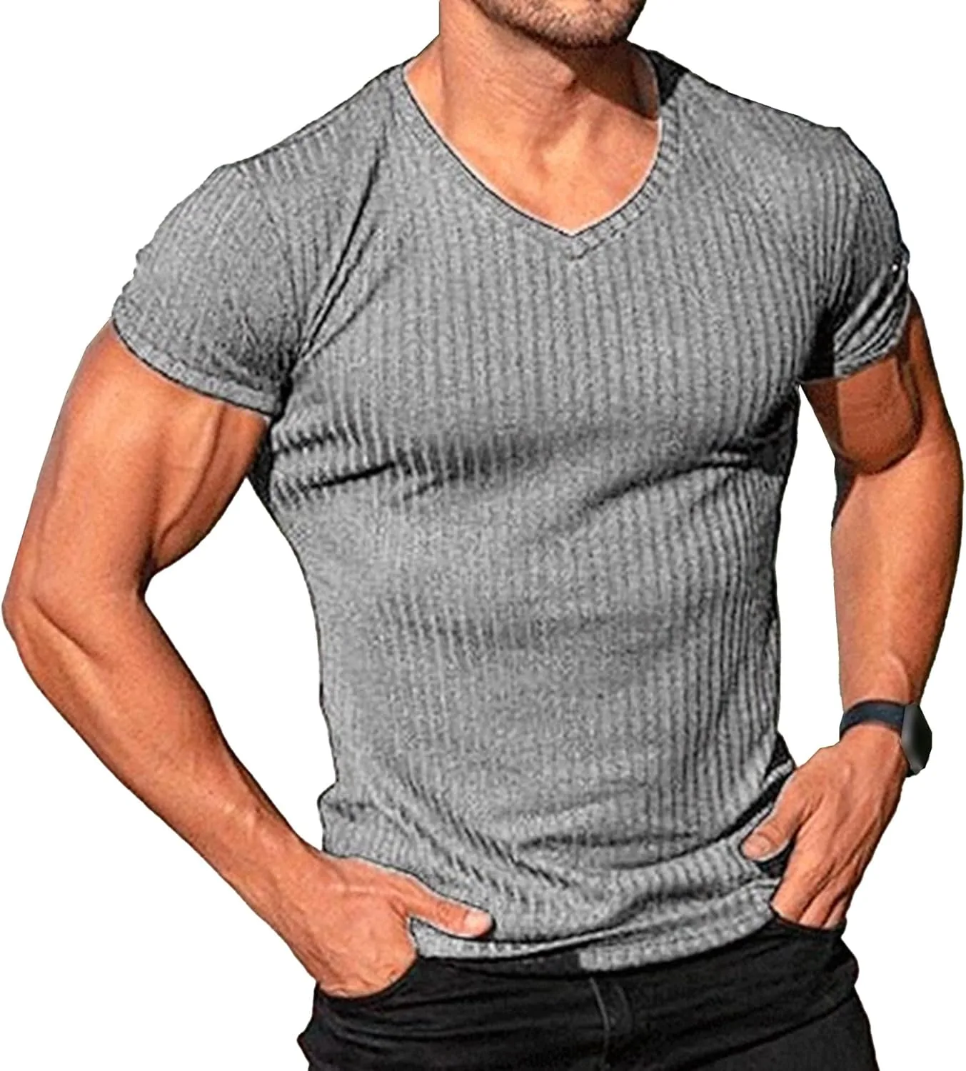 

Мужская футболка V-образного выреза Slim Fit Stretchy Gsywaipei