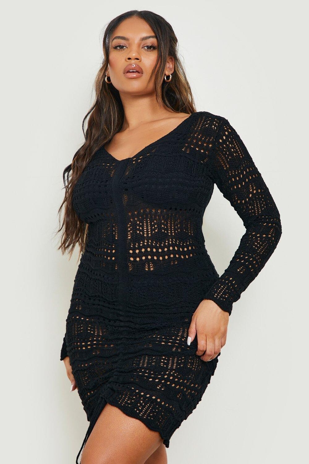 

Пляжное платье с рюшами, связанное крючком Boohoo, черный