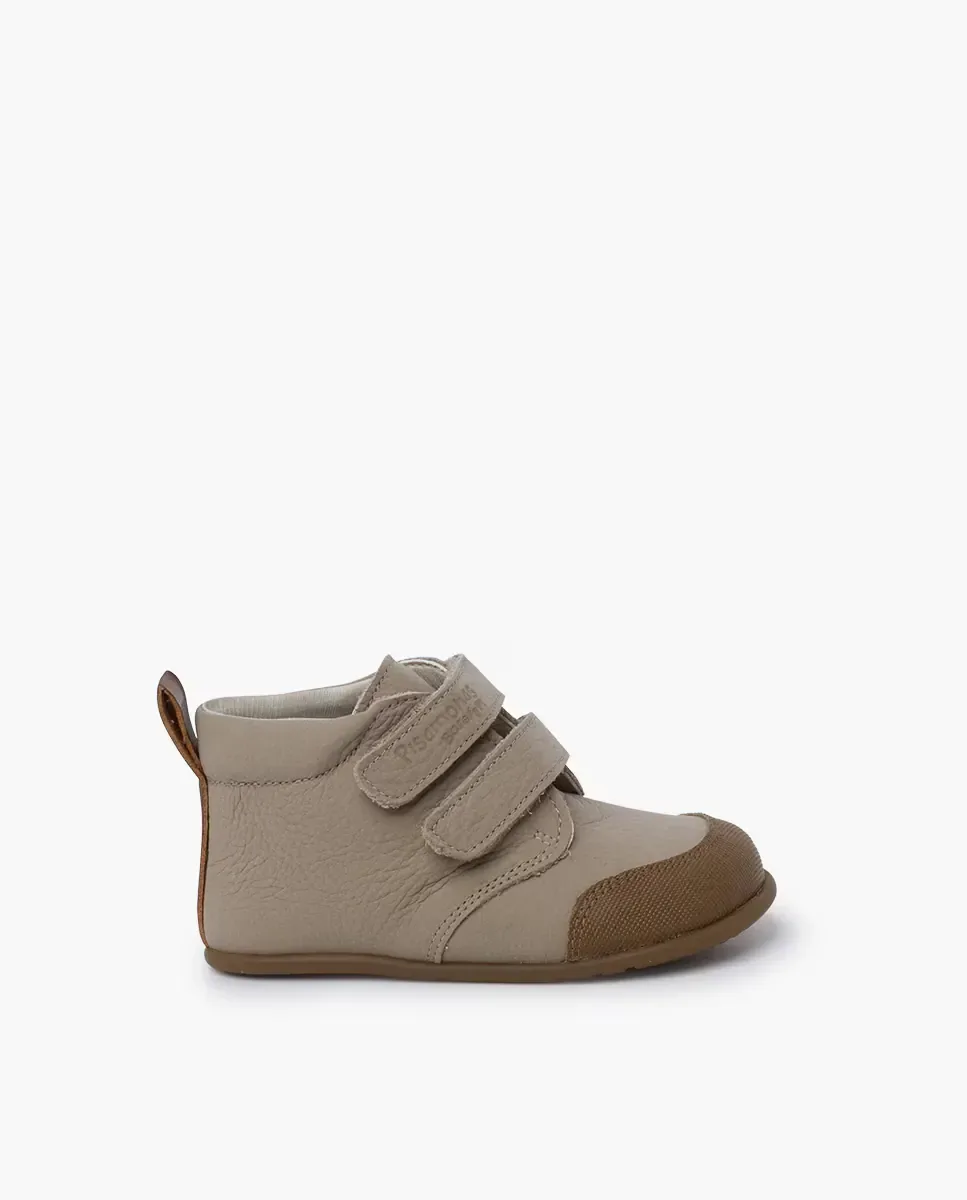 Ботинки для малыша мальчика barefoot из кожи с усиленным носком Pisamonas, бежевый/коричневый