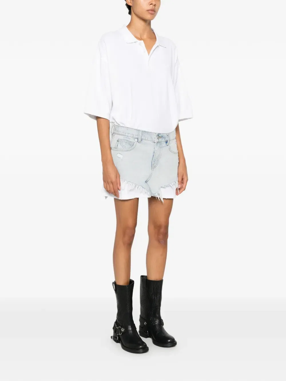 Многослойное мини-платье с джинсовыми вставками Alexander Wang, белый — фото 3