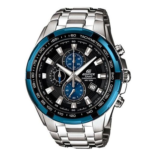 

Часы Men's CASIO EDIFICE Stainless Steel Strap Blue Black Watch Mens Silver Analog, цвет silver