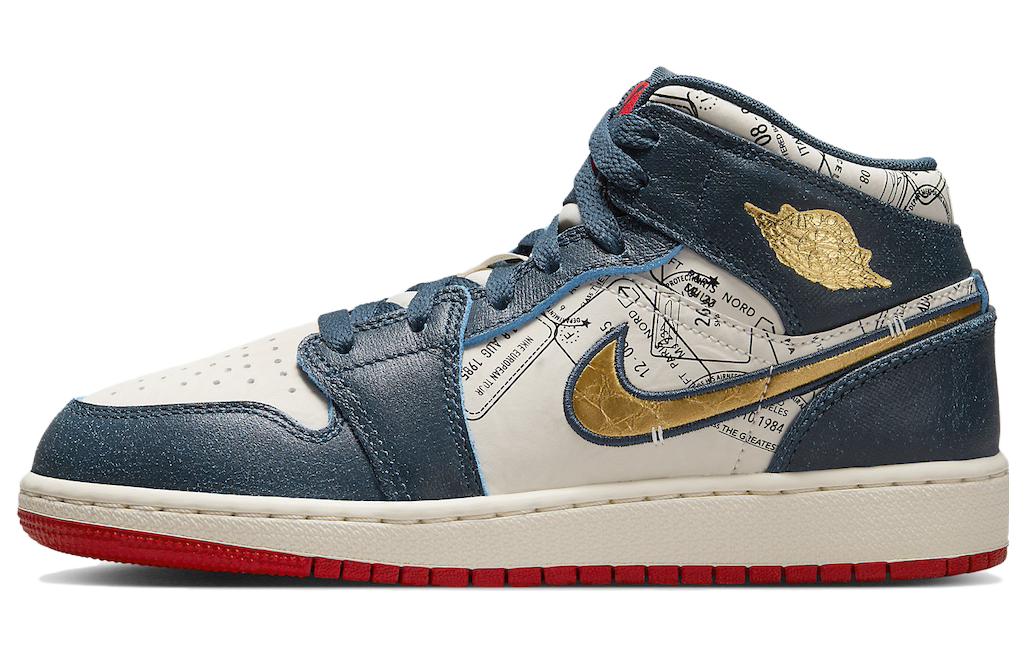 

Кроссовки Air 1 Mid SE Take Flight GS Jordan, бежевый/синий/золотой