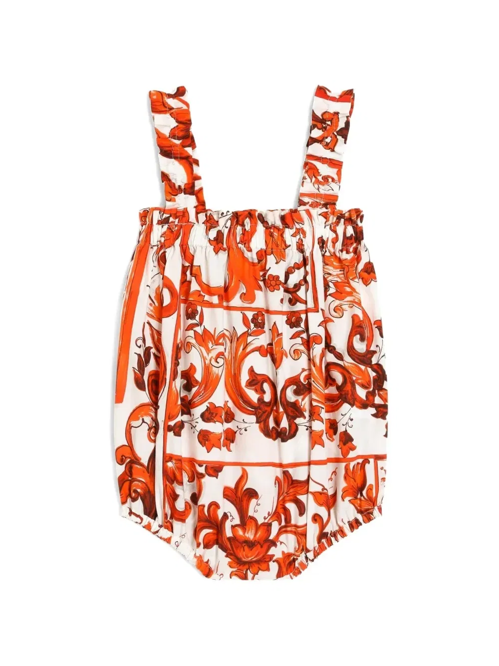 Хлопковый ромпер с принтом "Майолика" Dolce & Gabbana Kids, оранжевый