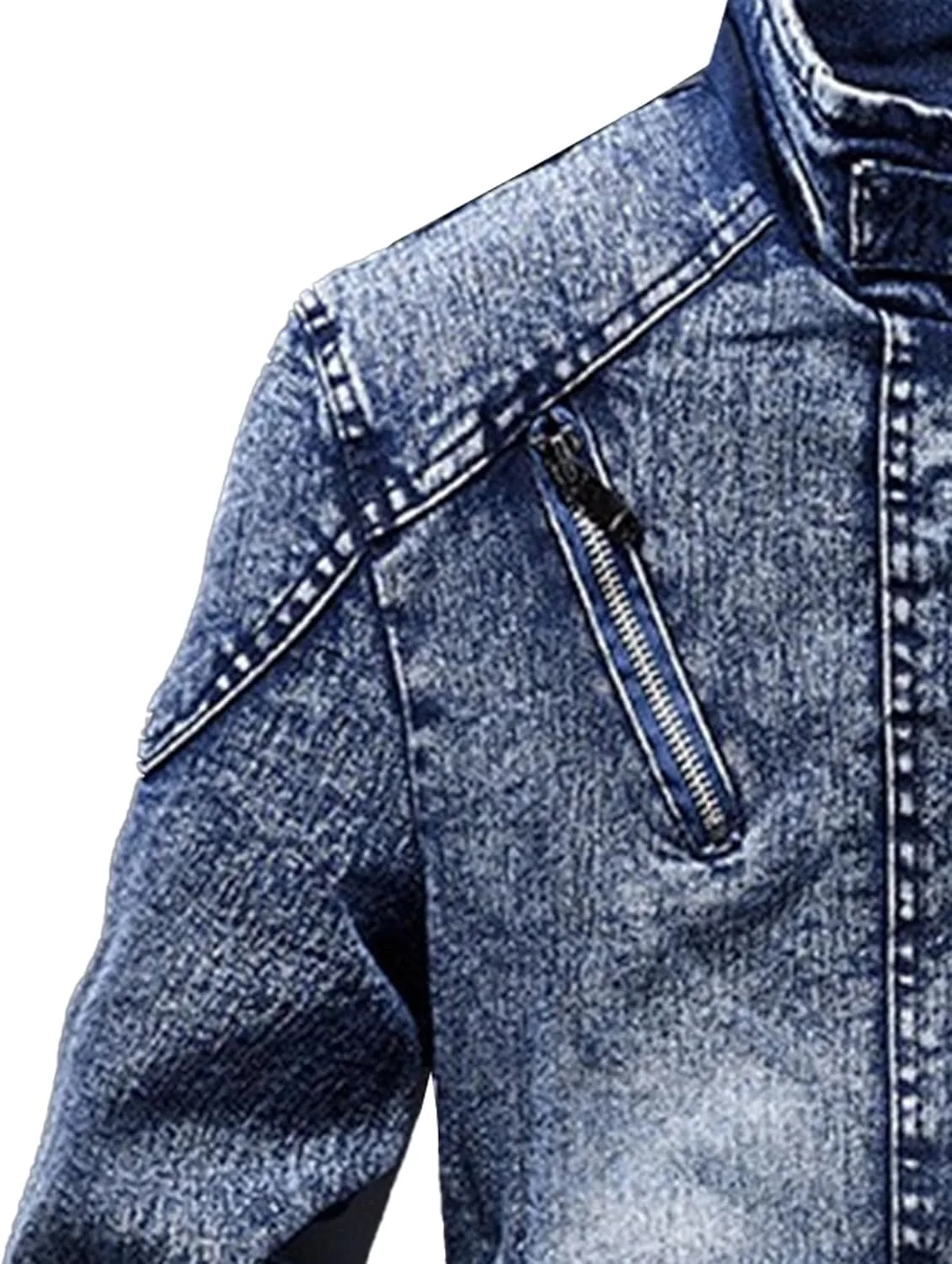 Мужская винтажная термоутепленная джинсовая куртка с молнией Slim Zipper Warm Jean Jacket зимняя теплая джинсовая куртка для мужчин Generic, синий — фото 3