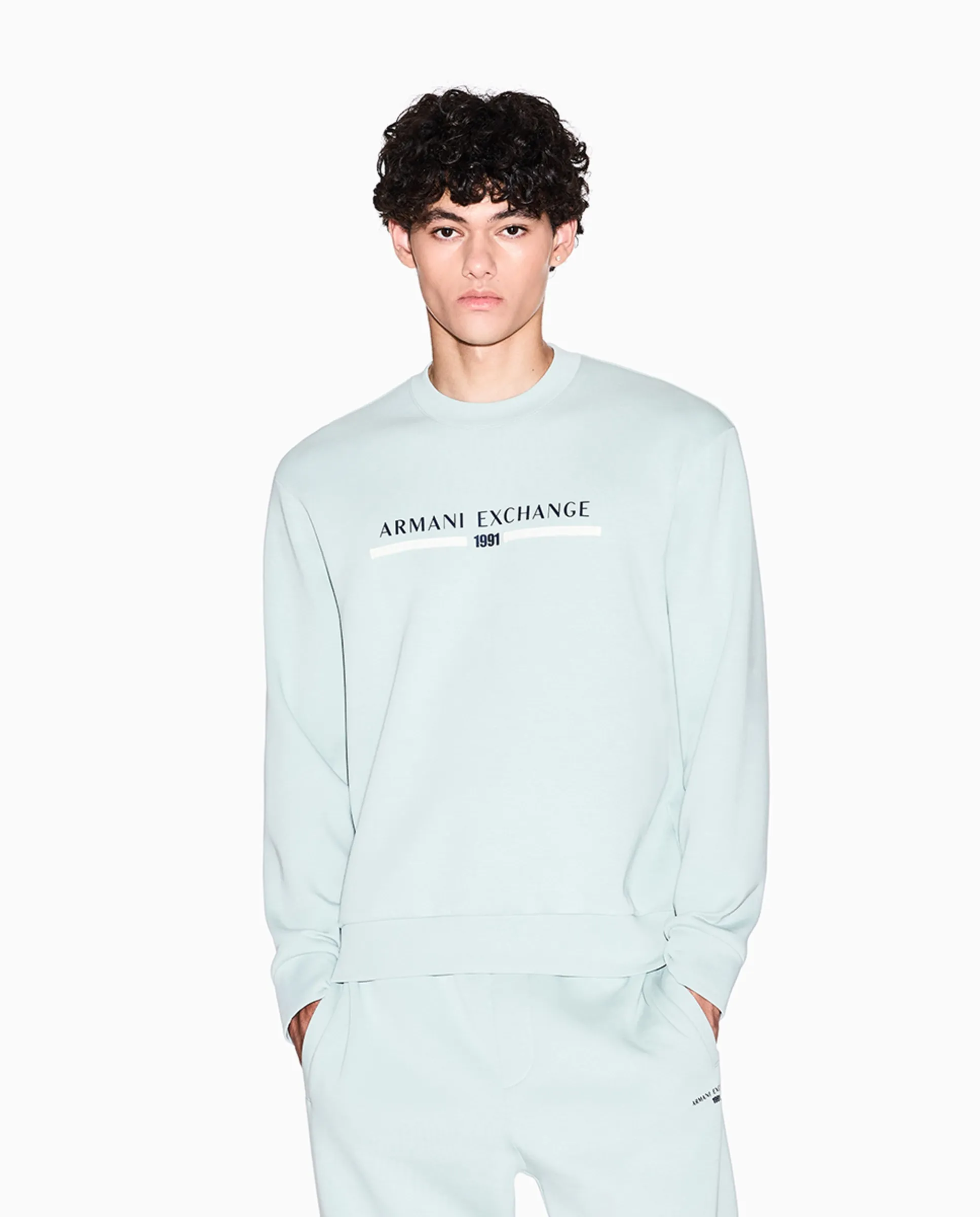 

Мужская худи из хлопковой смеси с круглым воротом Armani Exchange, бирюзовый