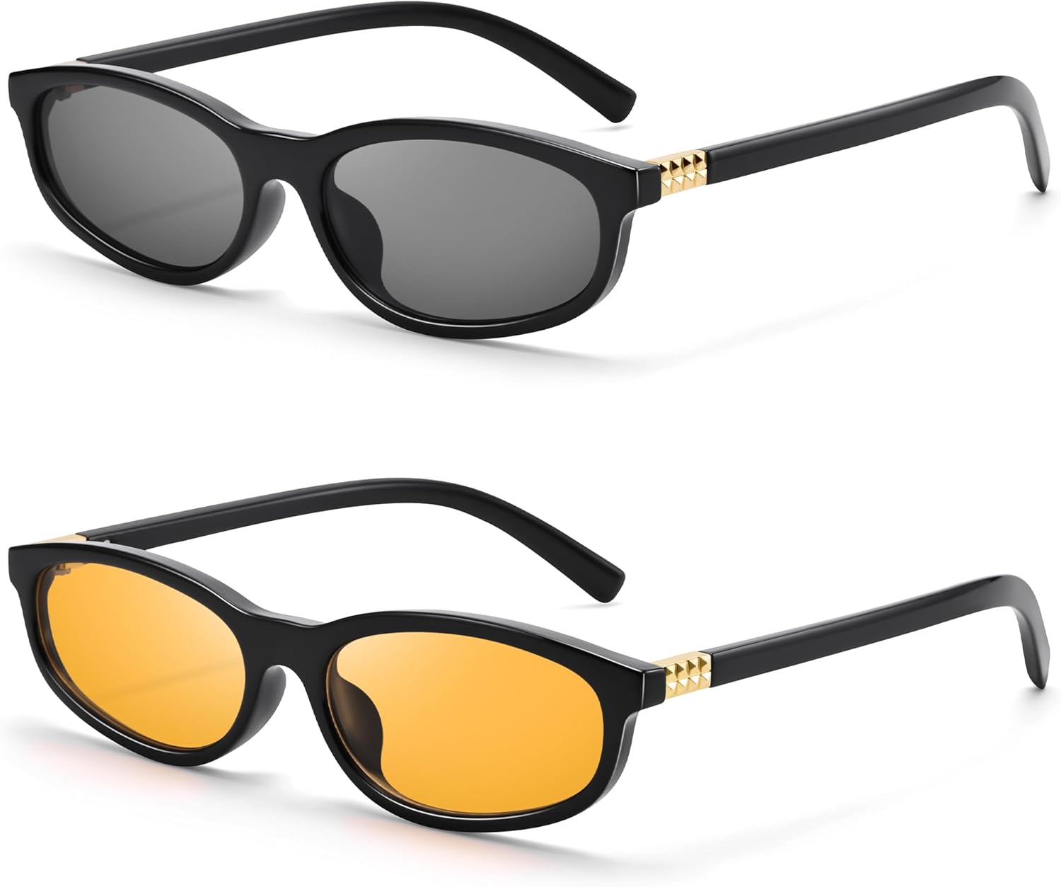 

Солнцезащитные очки Hycredi Retro «кошачий глаз» для женщин — модные маленькие овальные очки — узкие прямоугольные солнцезащитные очки в стиле Y2k 90-х, 2pack - Black/Gray + Black/Orange