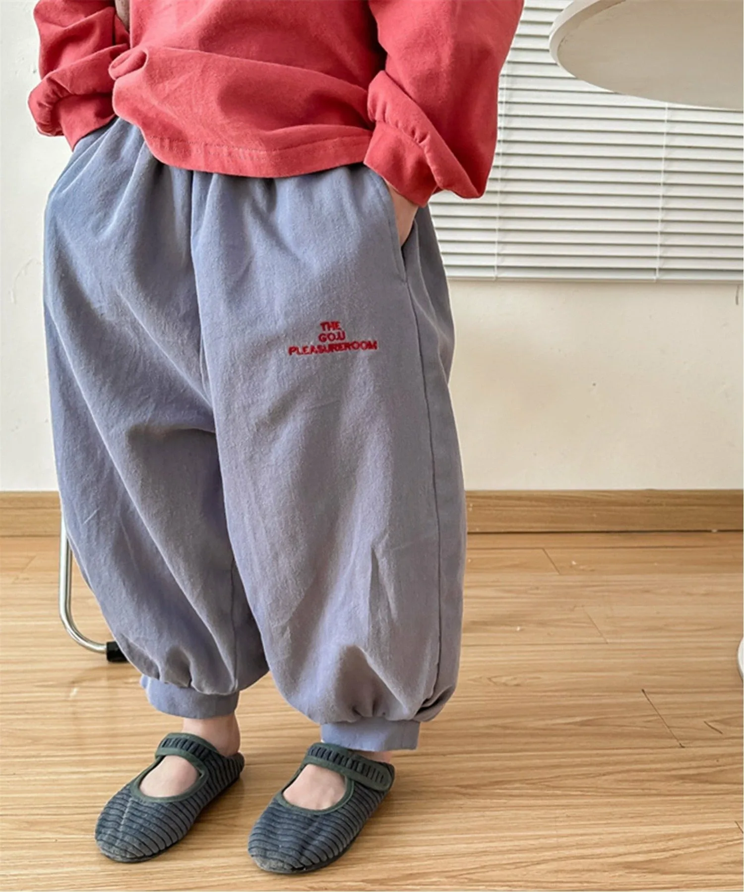 Aimoha KIDS/ aimoha-KIDS- Корейская детская одежда, брюки-баллоны с вышивкой в одну точку, цвет Blue — фото 3