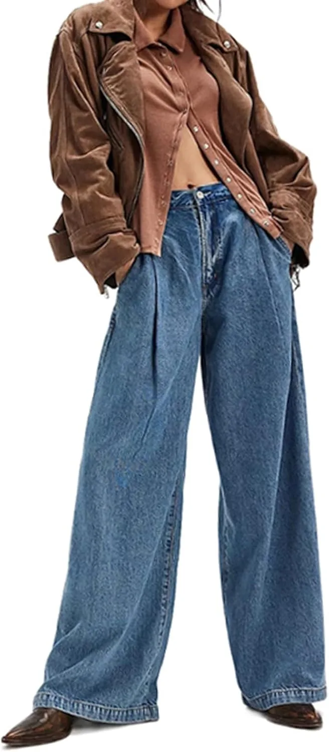 Женские джинсы baggy wide leg mid rise casual loose boyfriend