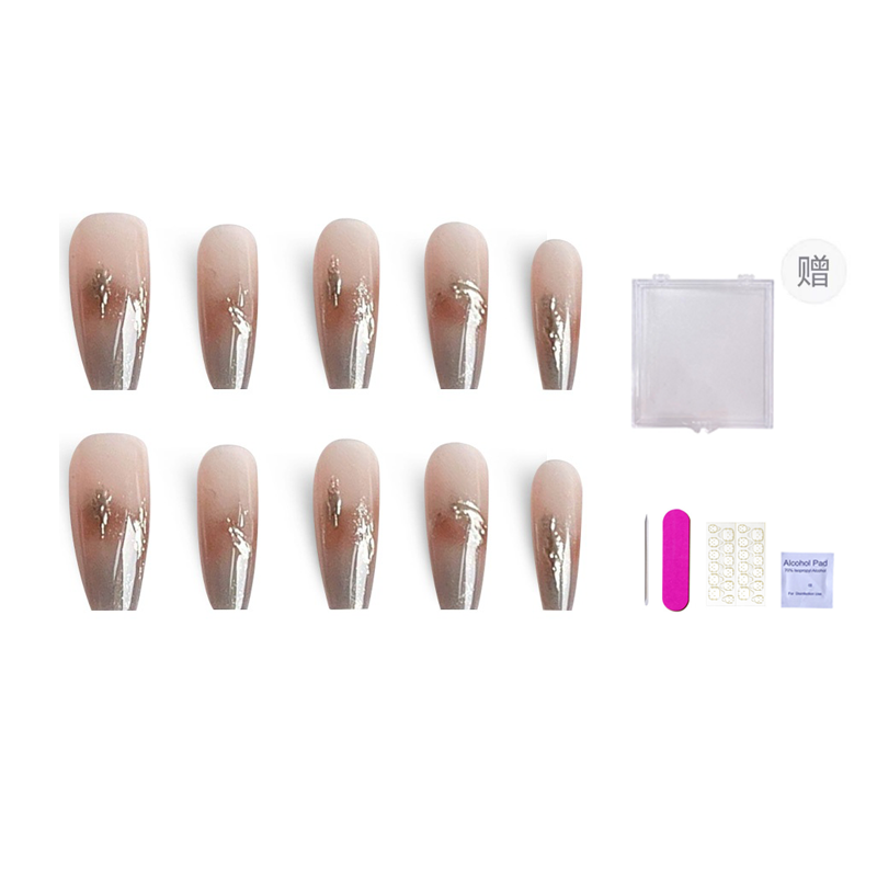 

ORANOT Накладные ногти Gilded Lake длинные шампань золото размытый градиент 24mm