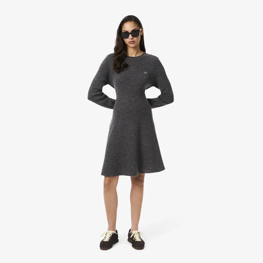 Платье Lacoste шерстяное мини серое приталенное