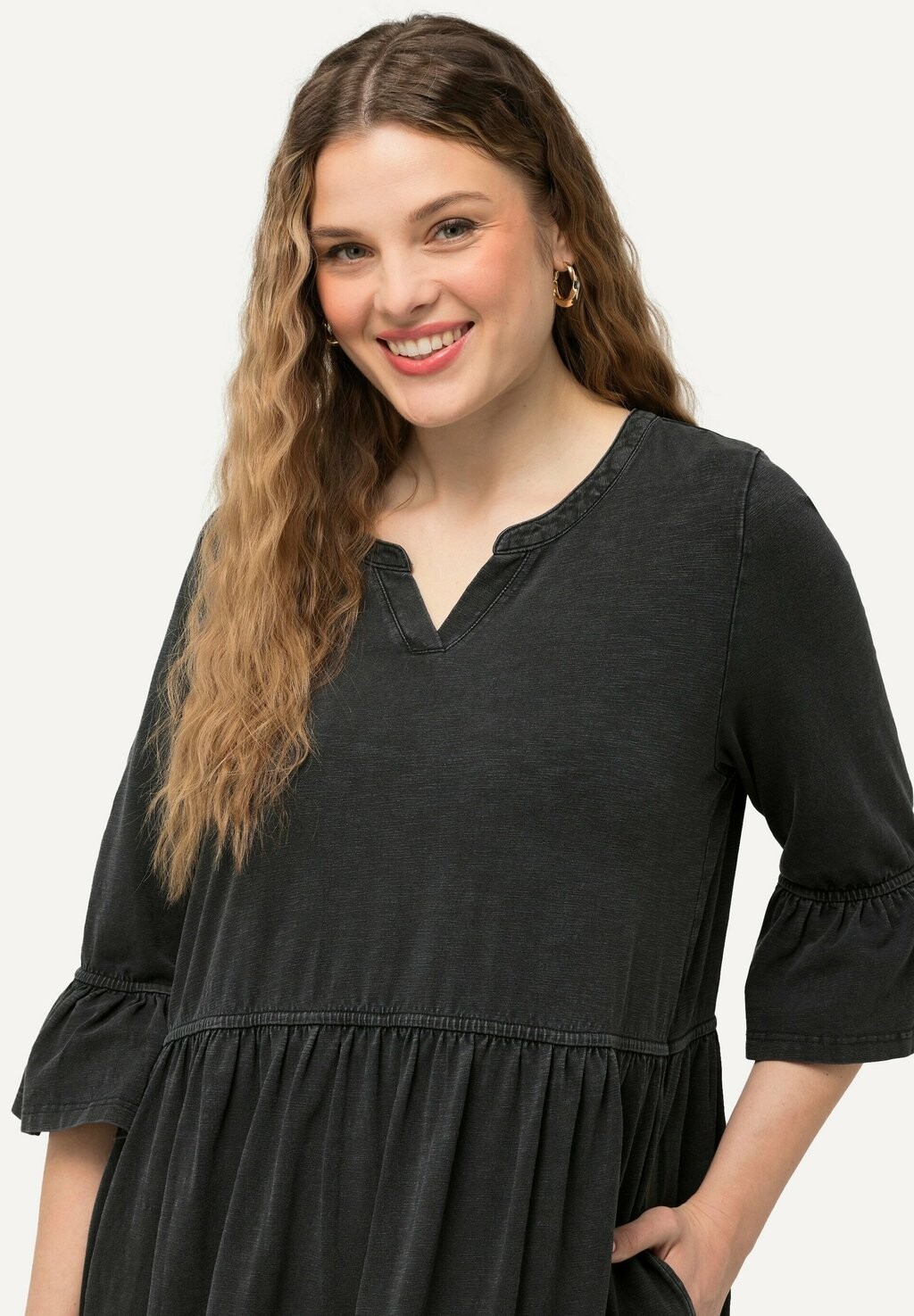 

Платье из джерси FLOUNCE PANEL 3/4 SLEEVE Ulla Popken, серый