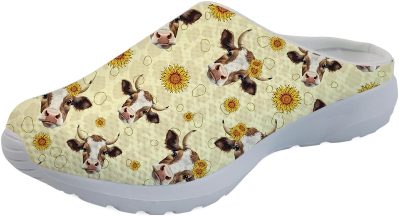 

Forchrinse Hawaiian Palm Tree Watercolor Sky Beach Женские слипоны-мюли Мужские прогулочные кроссовки Садовые сабо Домашние туфли Легкие, Sunflower Cow