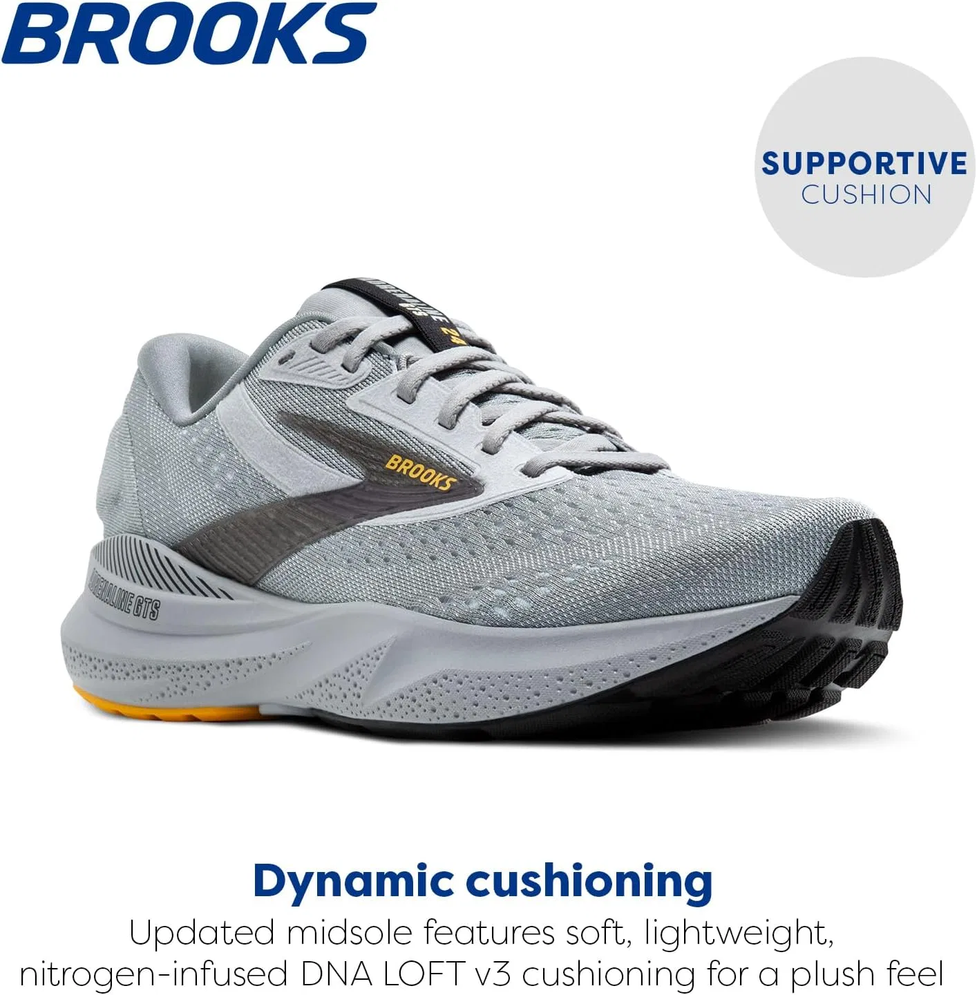 Мужские беговые кроссовки Brooks Adrenaline GTS 24 с поддерживающей подошвой, Grey / White / Gold — фото 2