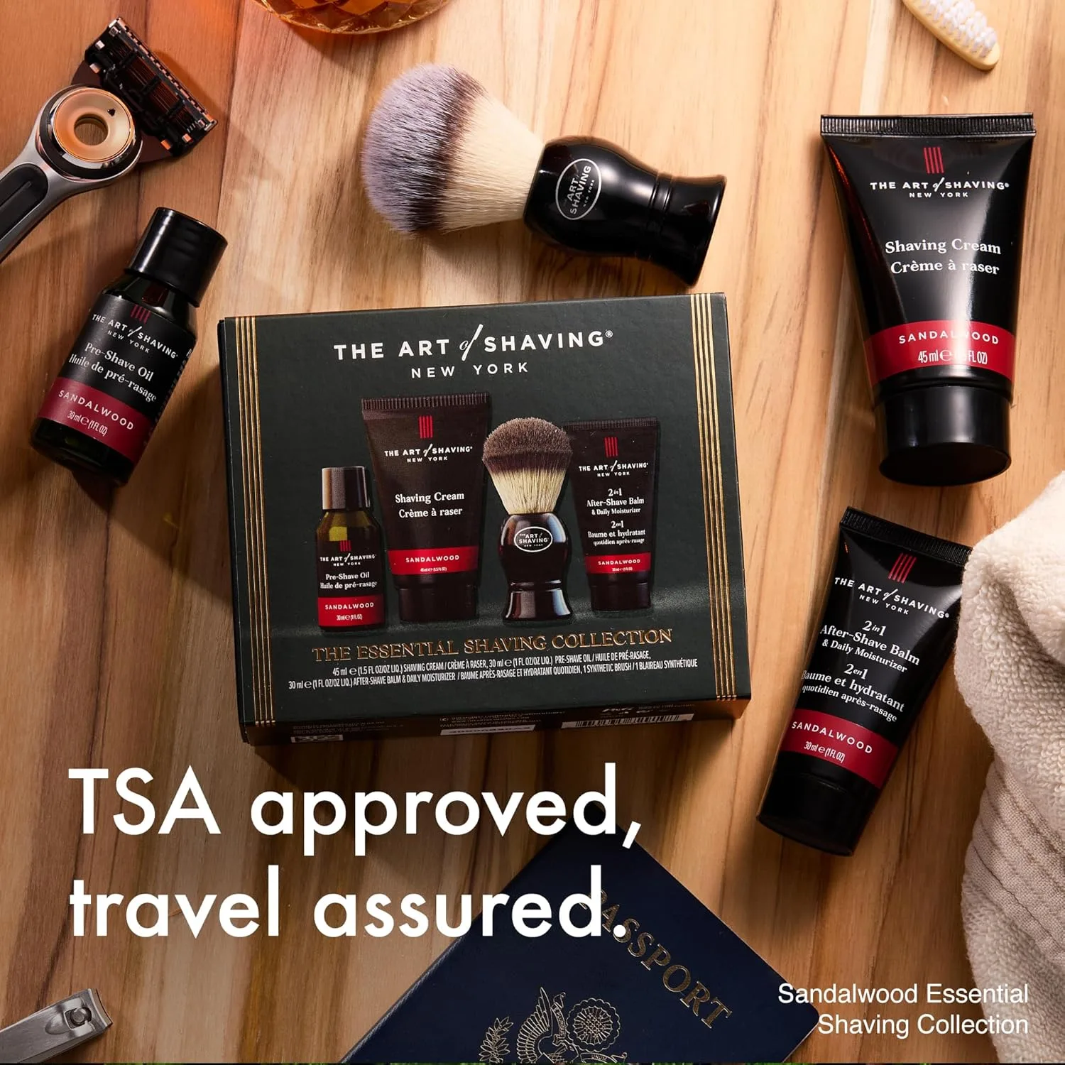 The Art of Shaving Sandalwood 4-in-1 пробный набор - масло для бритья, крем для бритья, кисть и бальзам после бритья - защита от раздражения и порезов, увлажнение сухой кожи — фото 3
