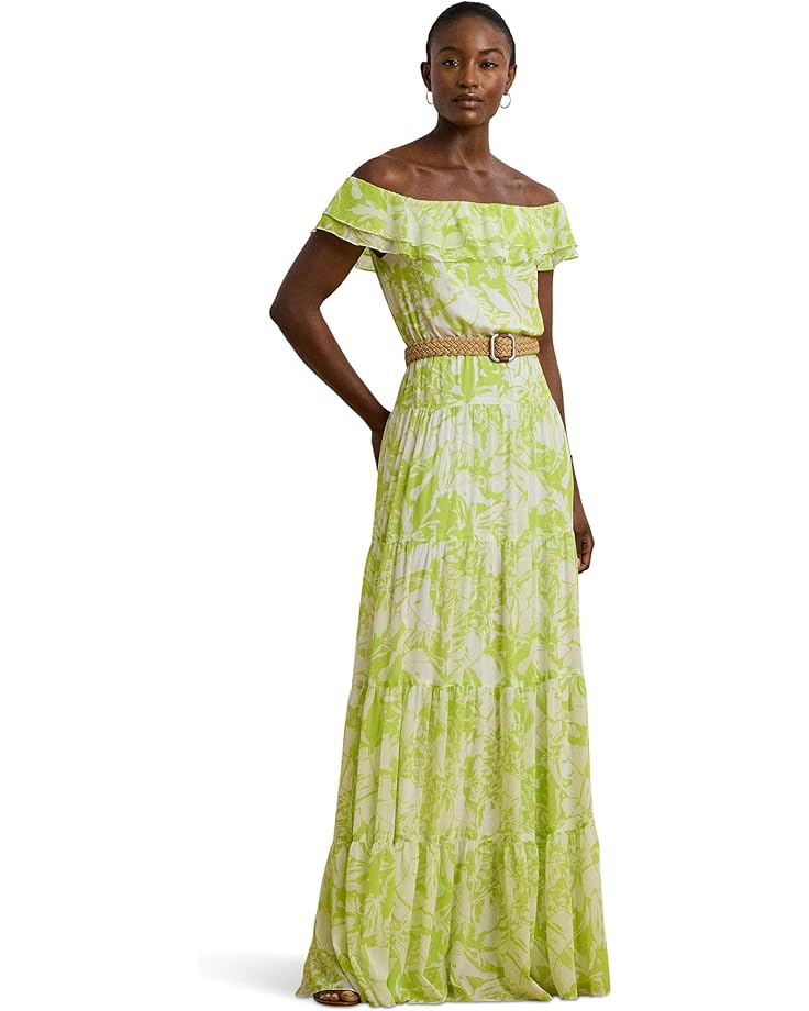 

Платье Lauren Ralph Lauren Floral Georgette Off-The-Shoulder Gown, цвет Green/White