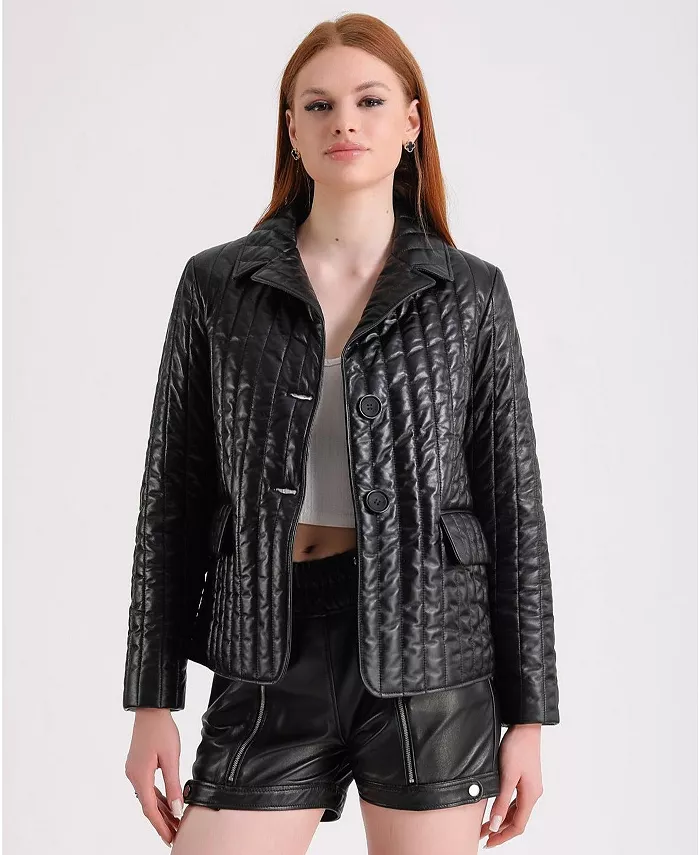 

Женский кожаный блейзер, черный Furniq UK