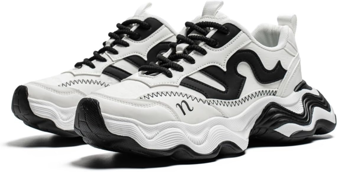 

Мужские ретро-кроссовки Y2K с массивной подошвой из искусственной кожи, увеличивающей рост, стиль 90-х, повседневная уличная обувь с волнообразной скульптурной платформой Ctkvbmeoi, белый/черный