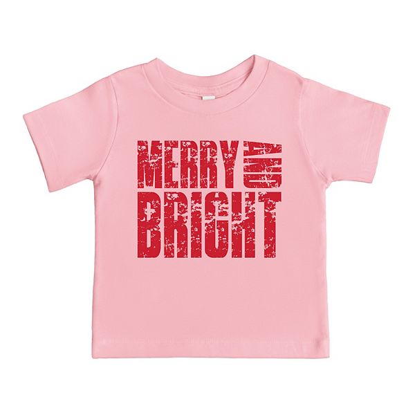 

Футболка с принтом Merry and bright block distressed для малышей The Juniper Shop, Pink