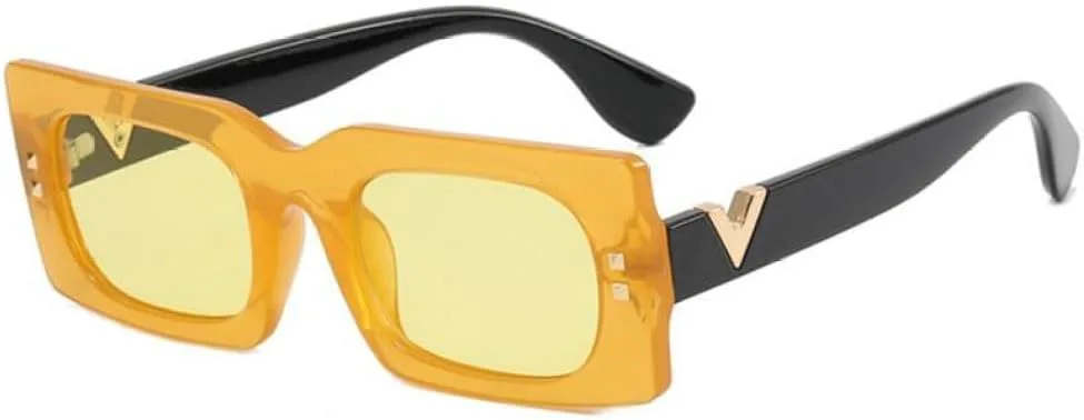 

Модные квадратные солнцезащитные очки для женщин, маленькая оправа, зеркальные, винтажные, для улицы, с защитой от УФ-излучения UV400 generic, Yellow Yellow