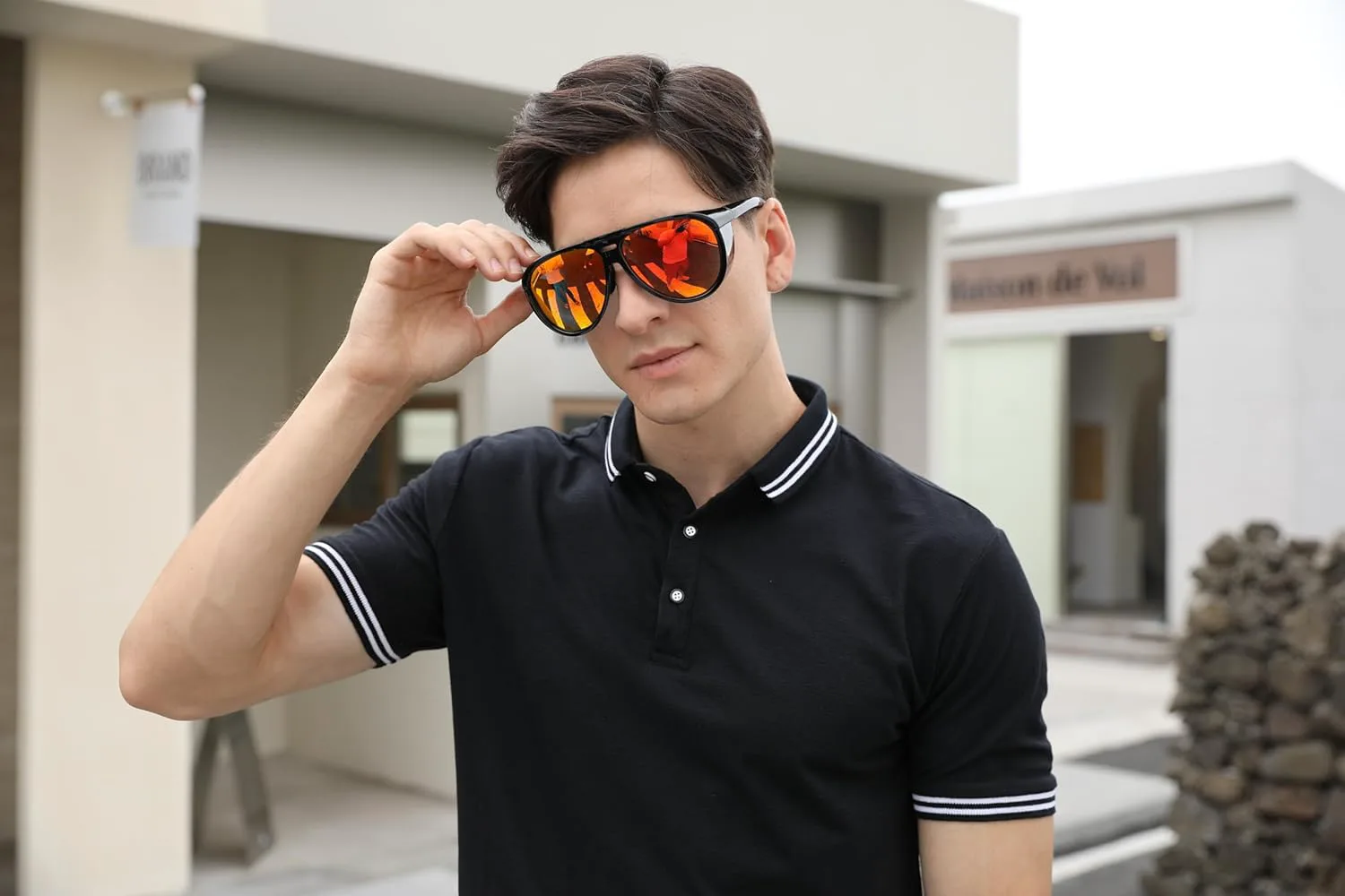 

Поляризованные солнцезащитные очки-авиаторы FEISEDY для мужчин и женщин, большие круглые, в стиле стимпанк, с боковыми щитками, B0095, Black Frame & Red Mirror Lens