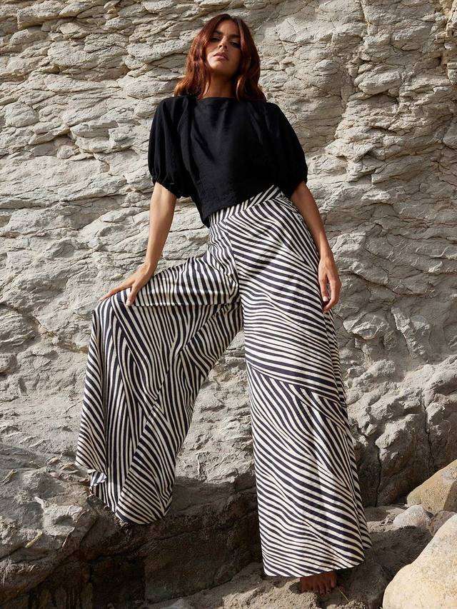 

Брюки с широкими штанинами в полоску зебра Ro&Zo, Black/Cream