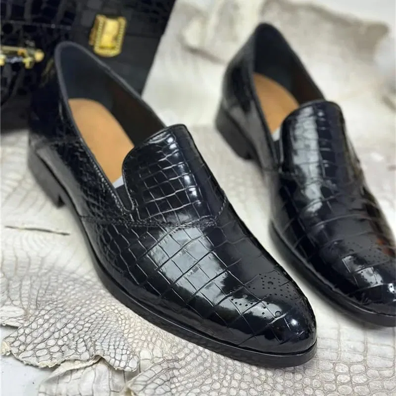 Лоферы, кожа аллигатора мужские, модель Dress Loafers, черный — фото 2
