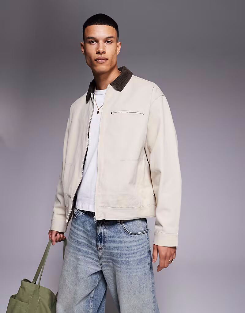 

Куртка Харрингтон свободного кроя ASOS DESIGN цвета «камень»