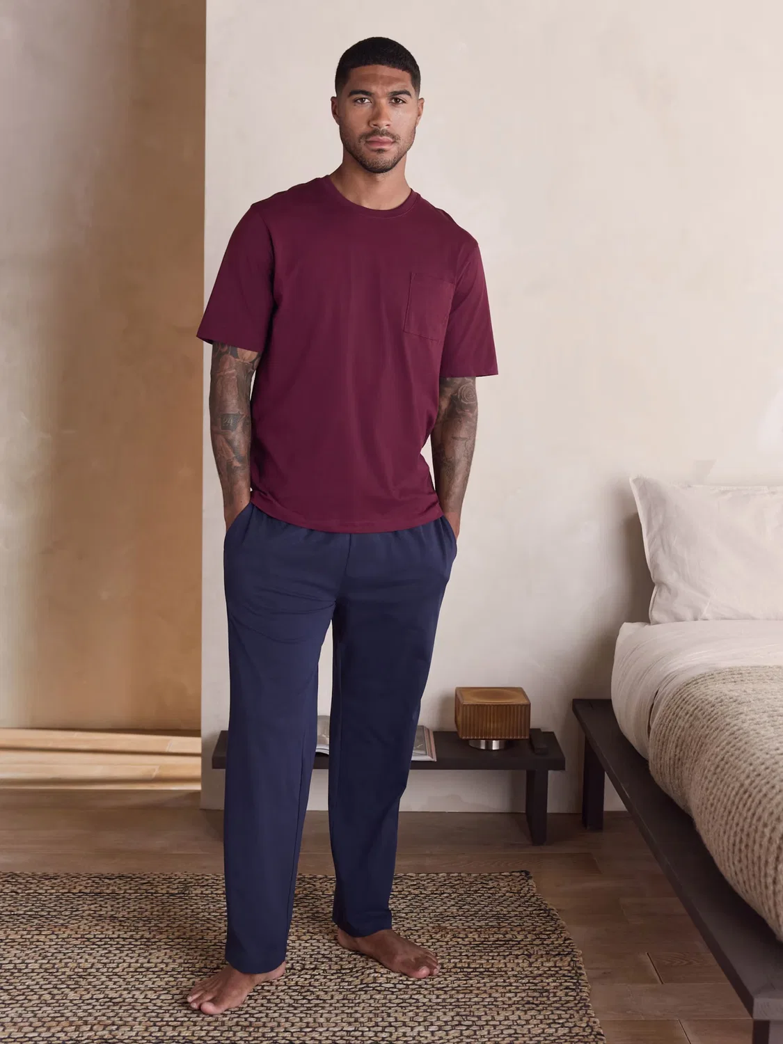 Длинная пижама Next, Marine Blue/Burgundy — фото 4