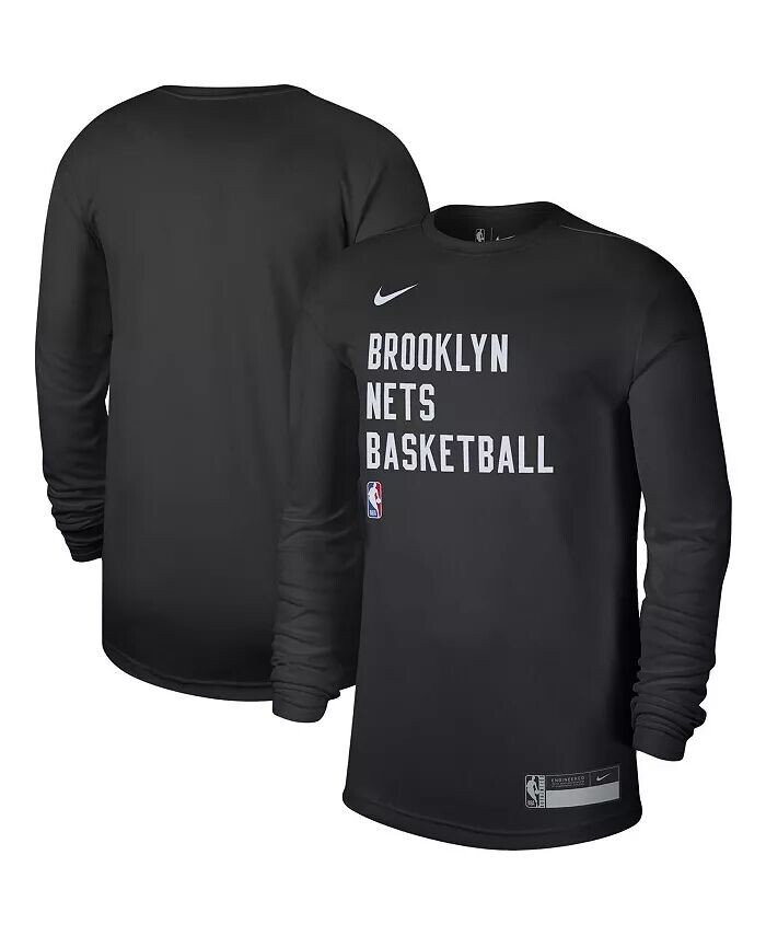 Мужская и женская черная футболка Brooklyn Nets 2023/24 Legend On-Court Practice с длинным рукавом Nike — фото 2