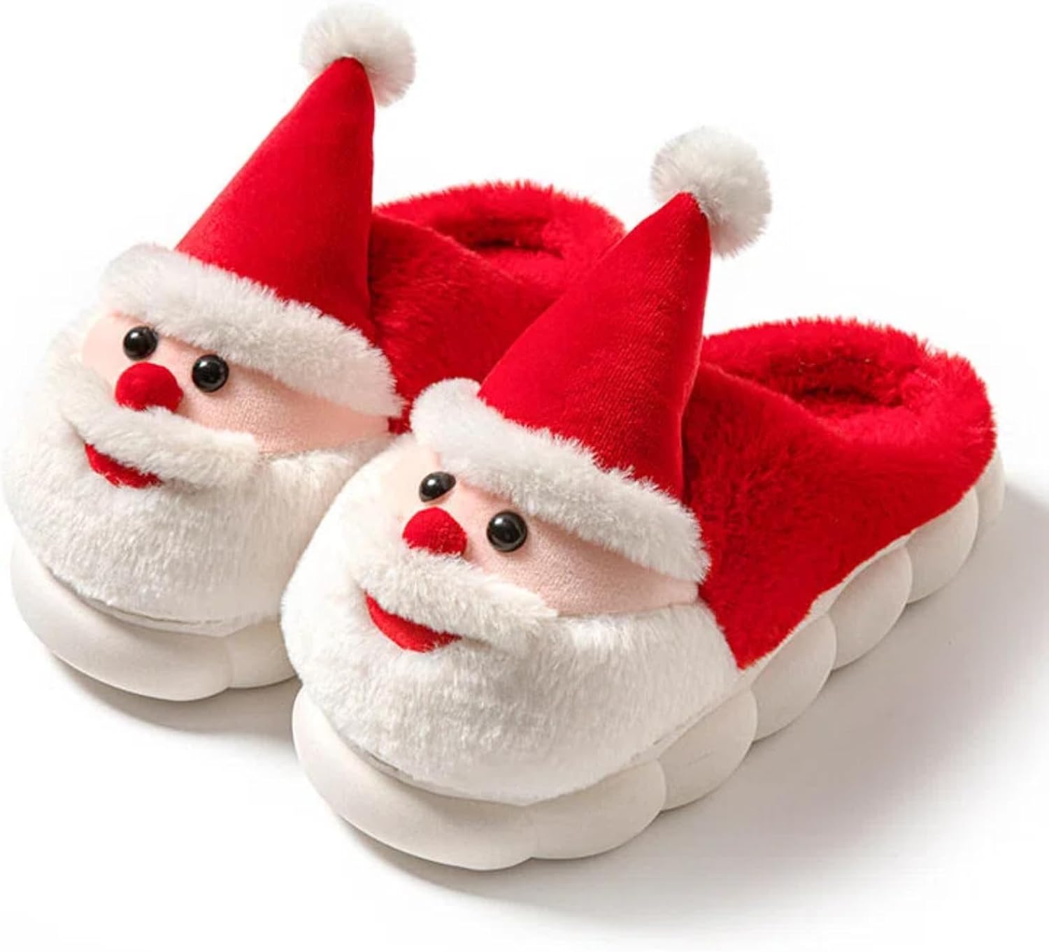 

Рождественские плюшевые тапочки Санта-Клауса для женщин и мужчин, уютные теплые мягкие тапочки с противоскользящей подошвой, праздничные домашние тапочки для использования дома и на улице в период праздников Asbodon, красный