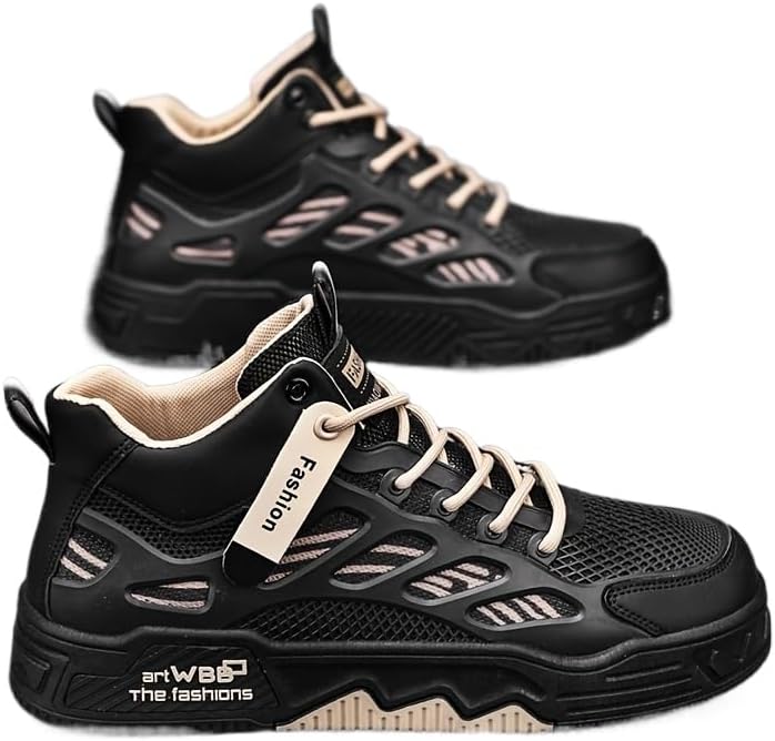 

Мужские повседневные ботинки высокого среза с дышащей тканью, винтажные кроссовки - Всесезонные модельные кроссовки на шнуровке для любителей модного уличного стиля Fmshi, черный