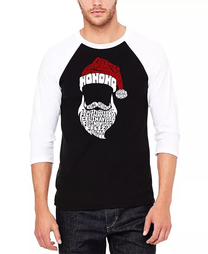 

Мужская бейсбольная футболка Feliz Navidad Santa Claus реглан с надписью Art LA Pop Art, черный