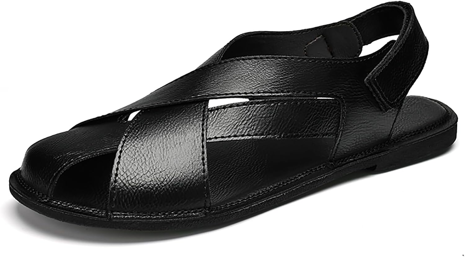 

Мужские сандалии для рыбалки из натуральной кожи с застежкой-липучкой, дышащие, легкие, с закрытым носком, летние повседневные плоские сандалии для вождения, прогулок и пляжа Lvomu, черный