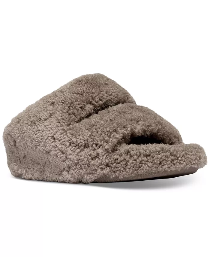 Женские шлепанцы Shuv Curly с искусственным мехом и клиновидной подошвой Fitflop, загар/бежевый