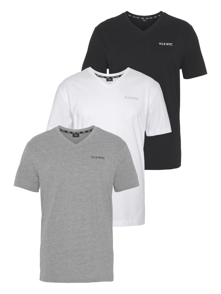 

Рубашка с V-образным вырезом черного/серого/белого цветов H.I.S.