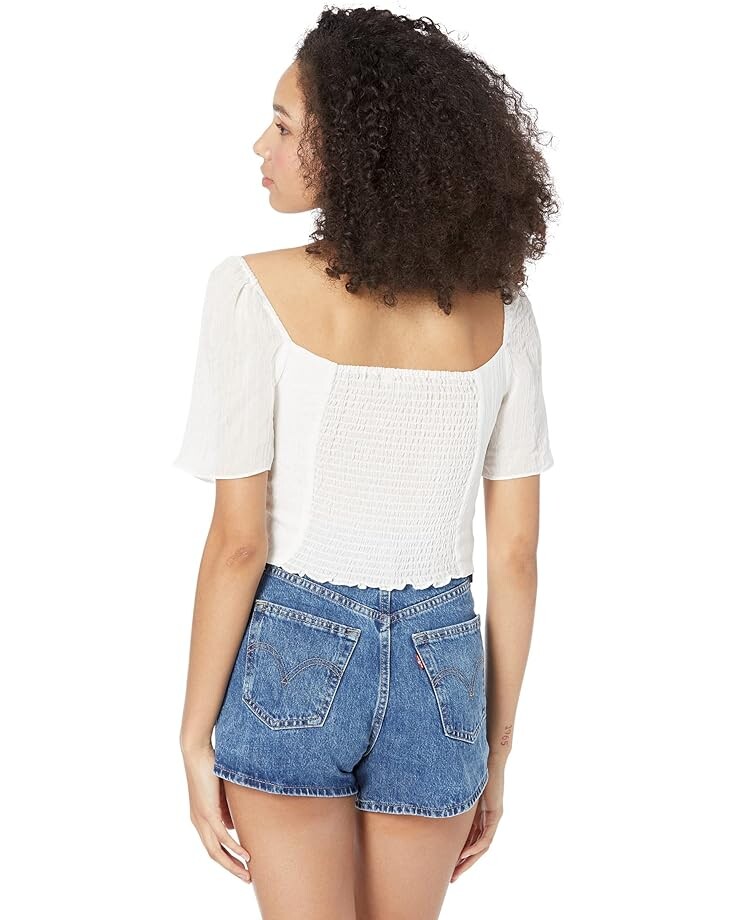 

Топ WAYF Secrets Kept Gathered Flutter Sleeve Top, слоновая кость