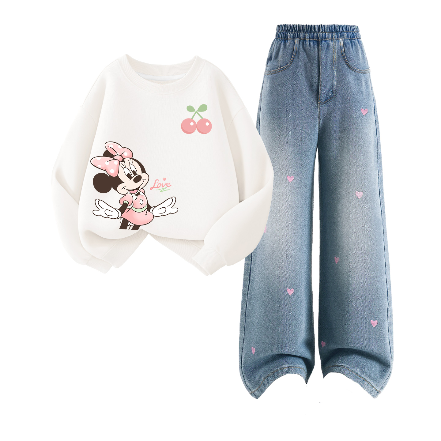 

Детский спортивный комплект Casual Sportswear 2 Piece Set Disney, Di Elegant Cherry Blossom White+Solid Color Sea Salt Blue