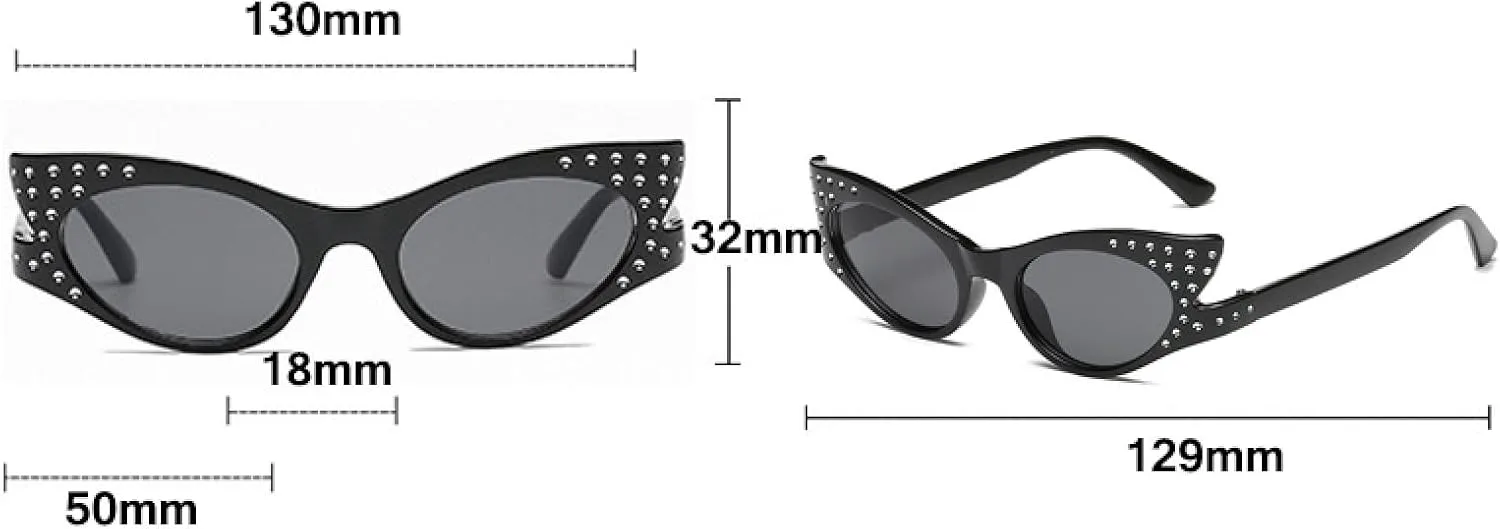 

Модные женские винтажные солнцезащитные очки «кошачий глаз» с бриллиантами и стразами, маленькая оправа, защита от УФ-излучения UV400 VVTWSSW, Black-blue