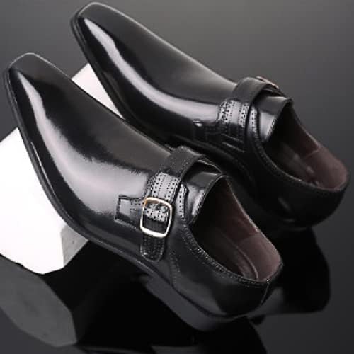 Мужские туфли Battle Men Retro Oxford из искусственной кожи с пряжкой в стиле монк, заостренный носок, на каблуке, однотонные, формальные, черный — фото 2