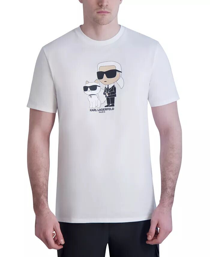 

Мужская футболка узкого кроя с рисунком Karl & Choupette KARL LAGERFELD PARIS, белый