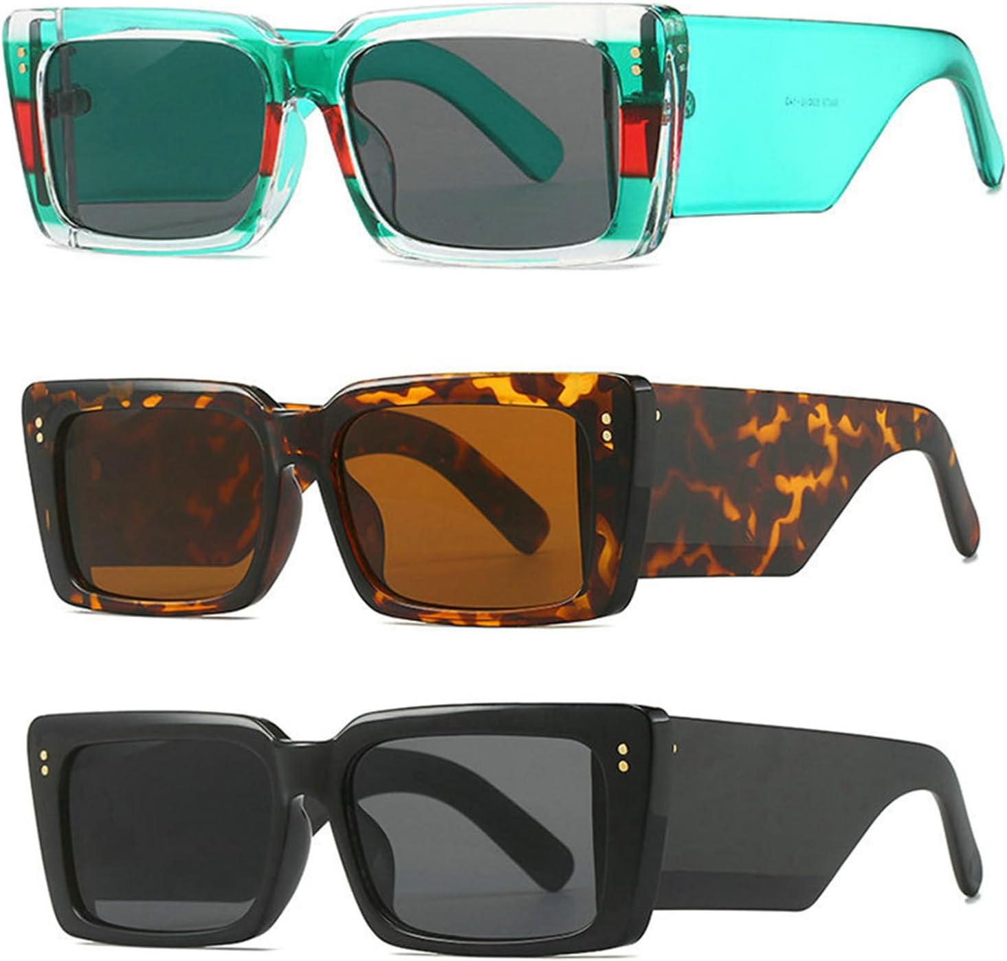 

Солнцезащитные очки Willochra в квадратной оправе для женщин и мужчин. Модные массивные прямоугольные солнцезащитные очки черного цвета с защитой от УФ-излучения UV400, 3pcs-black&leopard&green