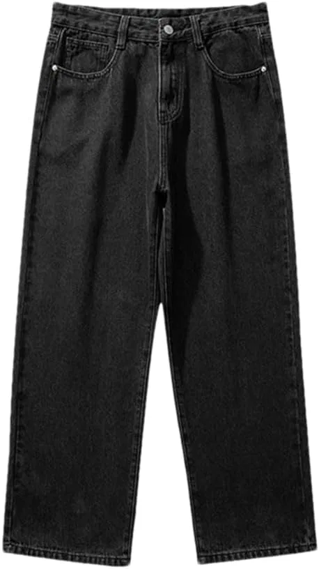 Джинсы прямые свободные Men's Solid Color Loose Button-Down, Black