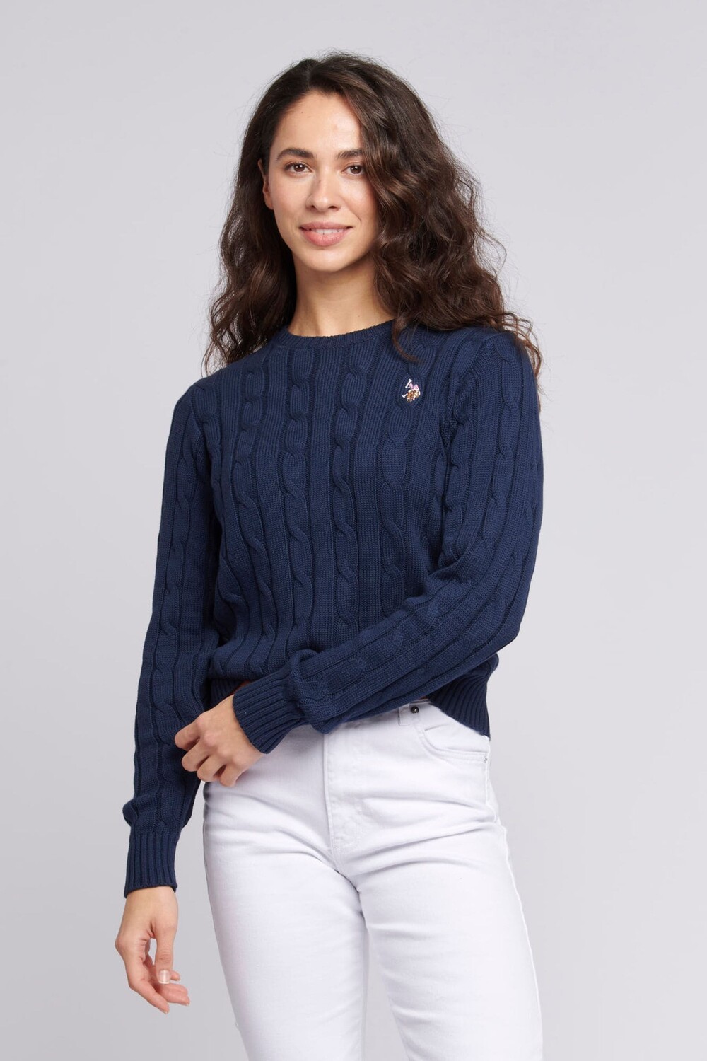 

Женский свитер с круглым вырезом косой вязки U.S. Polo Assn, синий