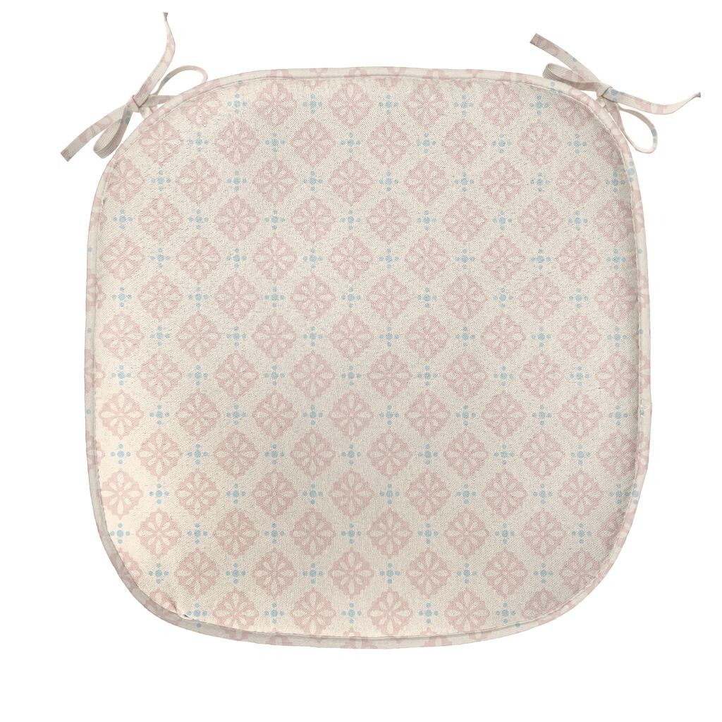 

ABAKUHAUS Подушка Shabby Flora для стульев для столовой, потертые цветочные мотивы, декоративная водонепроницаемая подушка с ремнями для кухонных сидений, 40 см x 40 см, светло-голубой, персиково-коралловый, красный