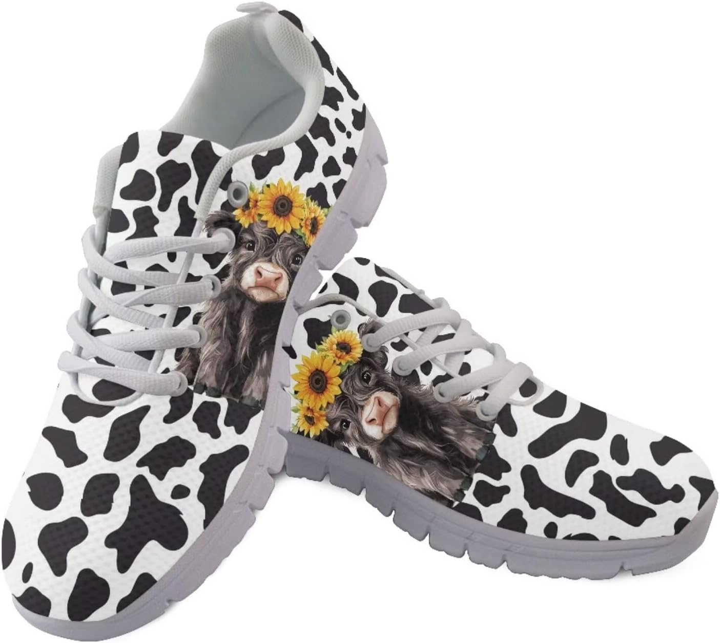 

Кроссовки для бега Jeiento унисекс, взрослые, на шнуровке, спортивная обувь для женщин и мужчин, для ходьбы и джоггинга, с нескользящей подошвой, легкие, с сеткой, для спортзала и атлетики, Highland Cattle Sunflower