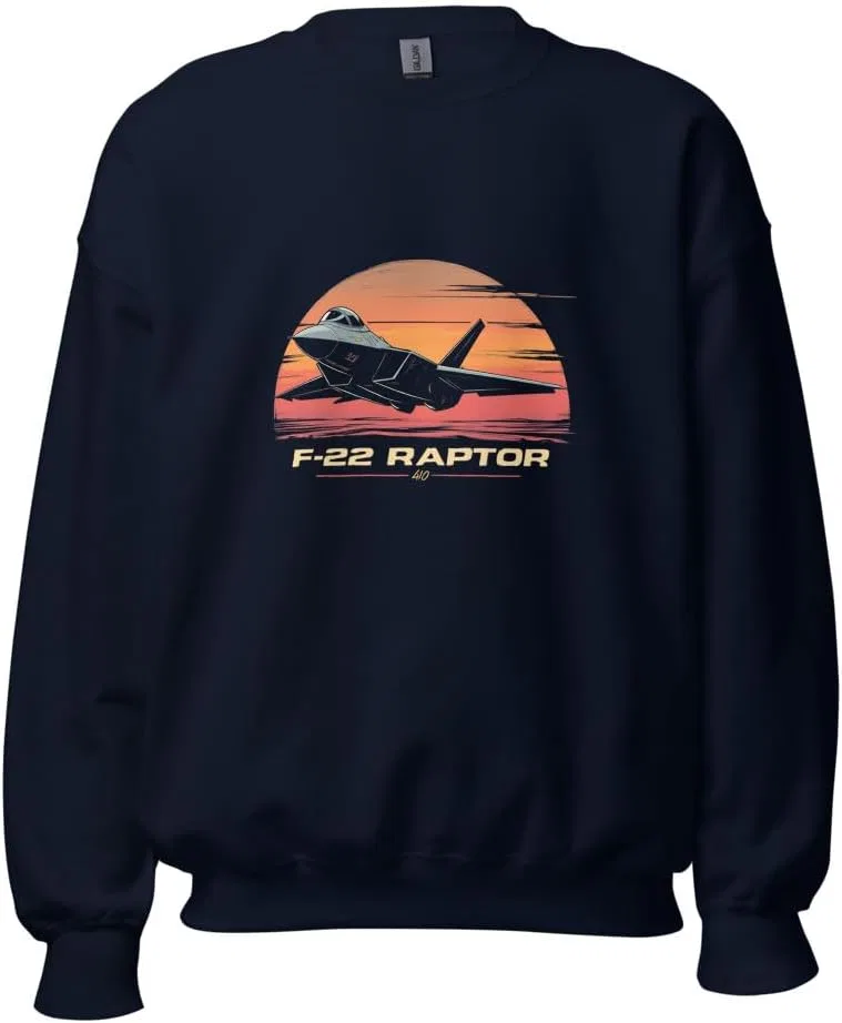 Свитшот Unisex F-22 Raptor Retro Sunset Fighter Jet American Aviation Fans F22 Generic, темно-синий