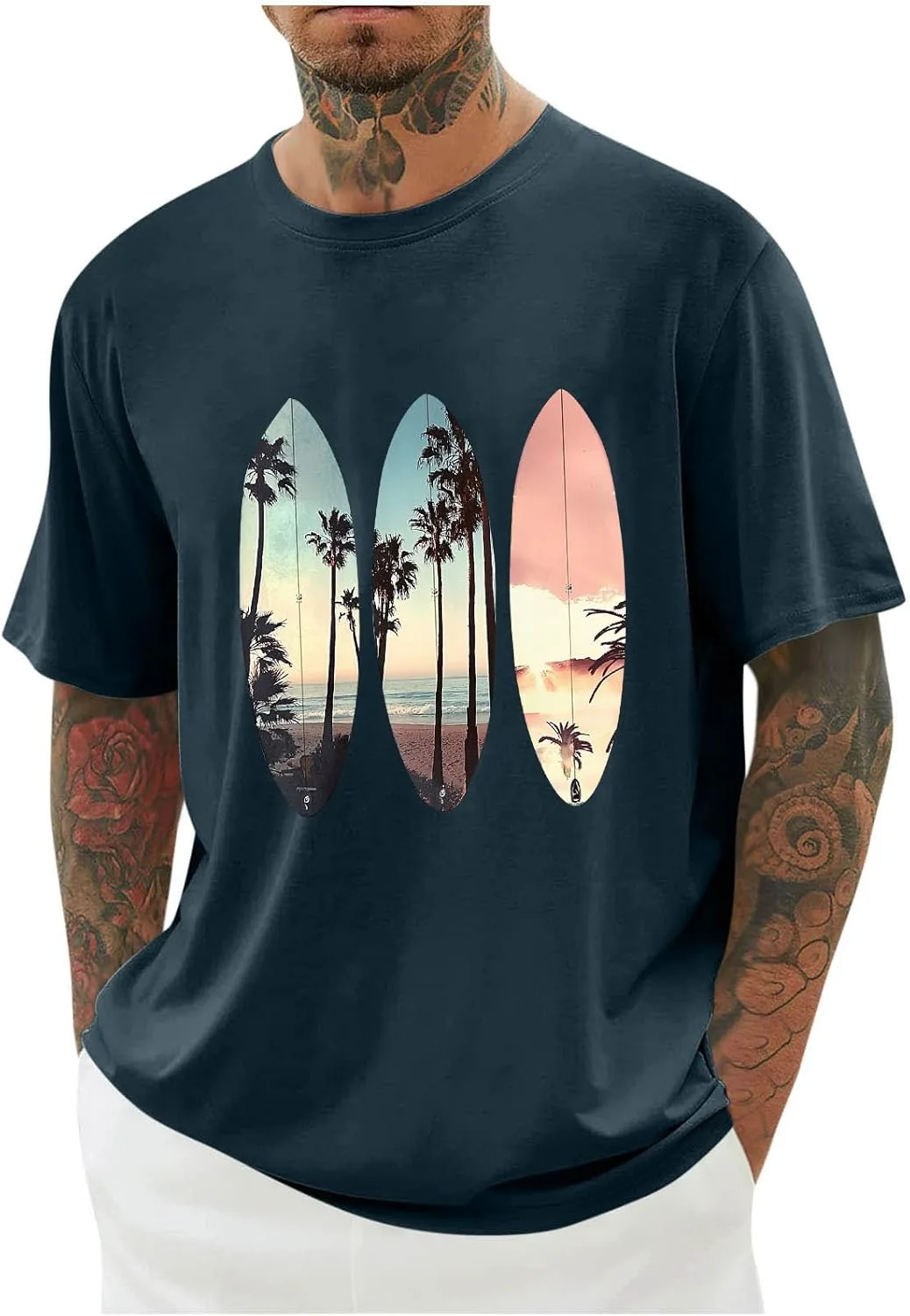 

Мужская футболка Surfboard Palm Tree с коротким рукавом, Casual, летняя