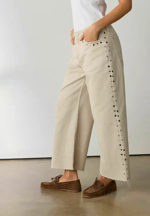 Джинсы Regular fit, Next, wide leg raw hem cropped, нейтральный цвет — фото 4