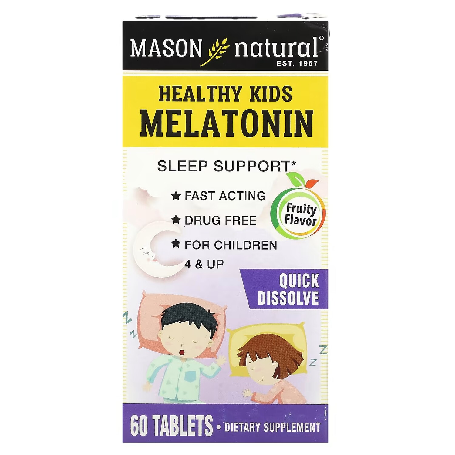 

Мелатонин для детей от 4 лет Mason Natural Healthy Kids, 60 таблеток